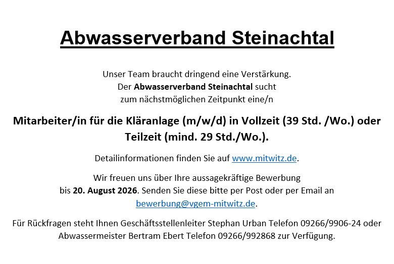 Stellenausschreibung Abwasser